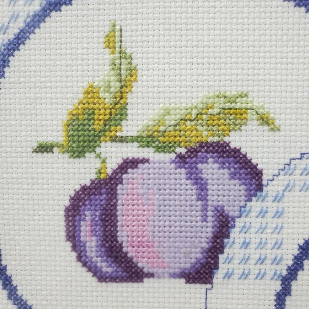 Cross-stitch Framed Art Place Setting and Bowl Of Fruit